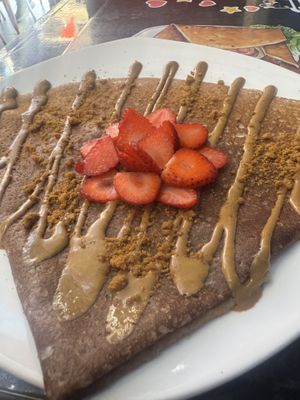Gluten free crepe with biscof and strawberries   at My French Factory in Langkawi