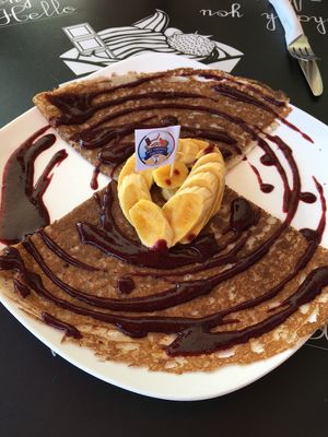 Vegan sweet pancakes (raspberry sauce and banana) at My French Factory in Langkawi