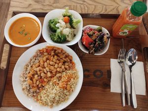 Allegedly fully vegan tray at Broccoli in Tashkent