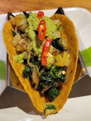 Potato and spinach taco at Charley Browns Mexicana in Bangkok
