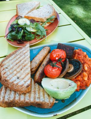Vegan breakfast, vegan hummus sandwich  at Broadway Deli  in Broadway