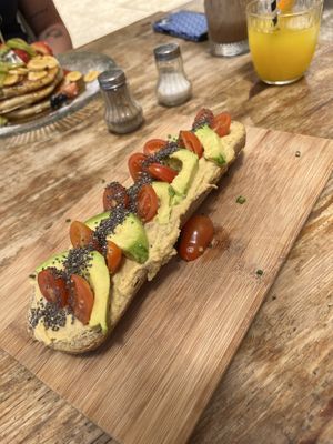 Baguette avocado and hummus   at Bonbon Cafe in Lanzarote