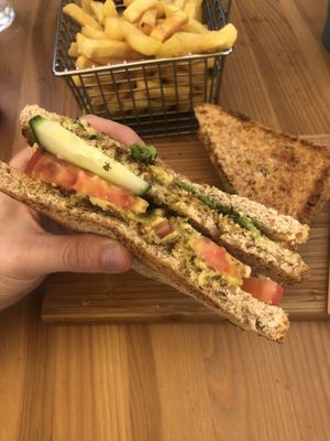 Vegan triple decker sandwich at Bonbon Cafe in Lanzarote