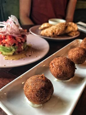 Vegan creamy wild mushroom and truffle Croquettes  at The Black Pig with White Pearls in North London