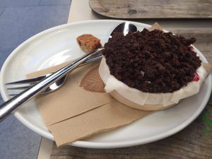 Chocolate and berry cake (with little biscuit on the side that came with hot drink) at Venuss - Herrengasse in Vienna