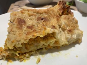 Carrot Lasagna! Delicious and an overly generous portion. Perhaps with some cashew cream... crispy top and just lovely. About €5 at Venuss - Herrengasse in Vienna