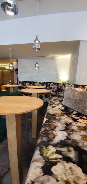 High seating area, sofa and stools. Very comfortable. at Venuss - Herrengasse in Vienna