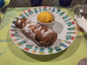 Vegan apple chimichanga at Blue Margarita in Bucharest