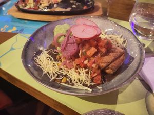 Chimichanga with vegetables and vegan cheese at Blue Margarita in Bucharest