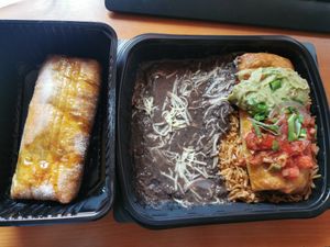 Chimichanga with veggies, rice and beans and chimichanga with apples at Blue Margarita in Bucharest