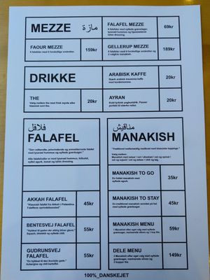 Menu at Faour in Aarhus