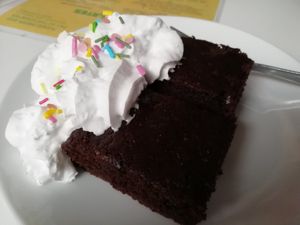 Brownie bite with whipped cream at Guac 'n' Roll in Liverpool