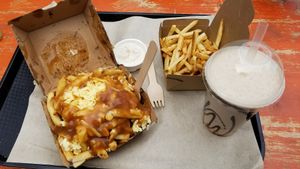 French Canadian loaded fries / Peanut butter shake ~ Both delicious. at Lord of the Fries in Queenstown
