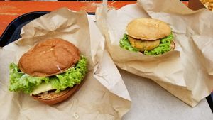 Original burger with Beyond Meat pattie & the New Guru ~  Both were great! at Lord of the Fries in Queenstown