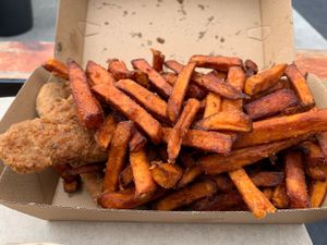 Fries chick’n munch box w sweet potato fries at Lord of the Fries in Queenstown