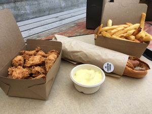 Nuggets, hotdog and fries at Lord of the Fries in Queenstown