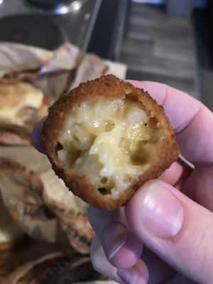 Inside the Mac n cheese ball  at Lord of the Fries in Queenstown