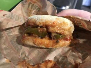 Chilli egg muffin - yum  at Lord of the Fries in Queenstown