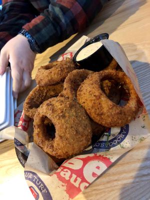 Beer battered onion rings. at Arooga's in East Brunswick