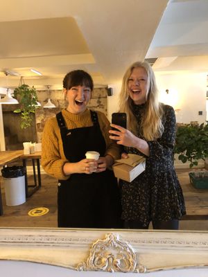 A picture of me and my former housemate at Jaunty Goat, the second they opened back up after lockdown.  at Jaunty Goat - Bridge St in Chester