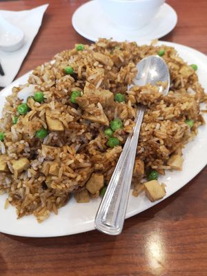 Fried rice with vegetarian chicken (from the rice/noodles section) at The Buddhist Vegetarian Kitchen in Scarborough