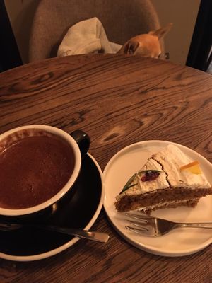 Vegan carrot cake and hot cocoa at Relax na Wilczej in Warsaw