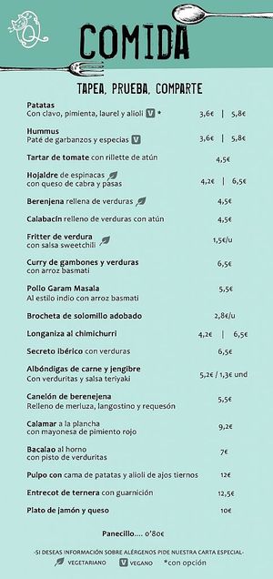 Menu  page 2 at Quitapesares Bar in Villena