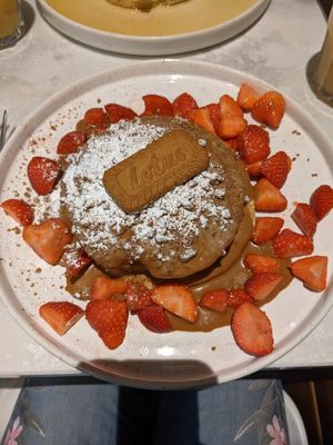 Biscoff pancakes with strawberries at KAI in Leicester
