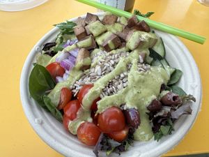 Vegan salad with Tofu  at Elixir in Mammoth Lakes