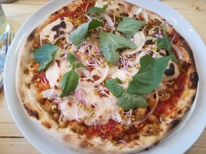 Pizza with hack and cheese at Noah's Restaurant in Mainz