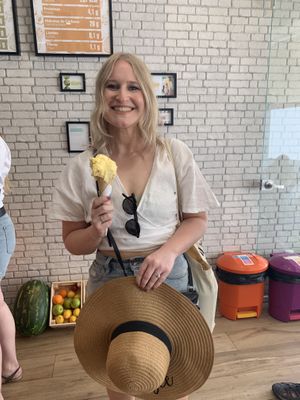 Passion fruit gelato in a vegan cone at Gelateria Crema di Gelato in Lagos