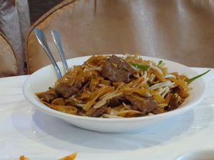 Rice noodles with “beef"  at Lotus Pond Vegetarian Restaurant in Scarborough