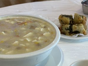 Congee, seaweed rolls  at Lotus Pond Vegetarian Restaurant in Scarborough