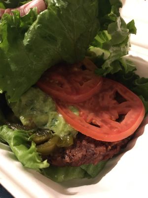 Lettuce wrapped guacamole burger  at Plant Power Fast Food in Redlands