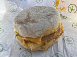 Sausage egg and cheese 9/10  at Plant Power Fast Food in Redlands