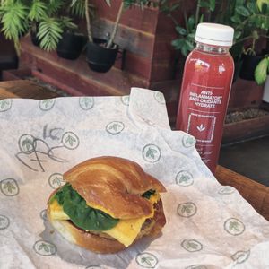 Sausage/egg croissant 🥐 at Plant Power Fast Food in Redlands