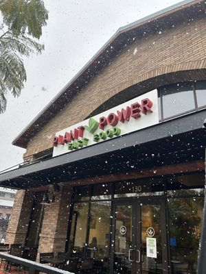 It snowed here once.  at Plant Power Fast Food in Redlands