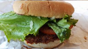 Black bean basic burger at Plant Power Fast Food in Redlands