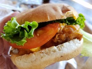 Fish fillet Burger at Plant Power Fast Food in Redlands