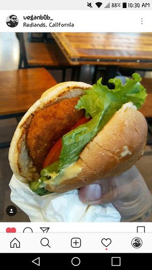 Vegan crispy chickn sandwhich at Plant Power Fast Food in Redlands