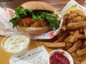 Fishless filet combo w/extra tartar sauce. at Plant Power Fast Food in Redlands