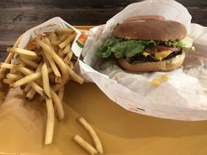 The Iconic Burger and fries at Plant Power Fast Food in Redlands