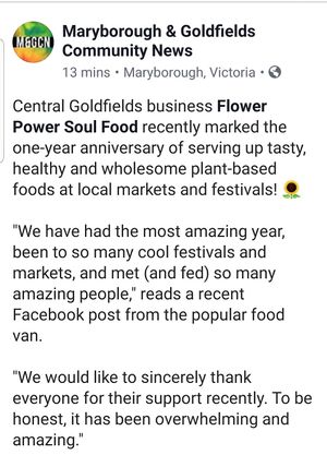 Write up.. at Flower Power Soul Food in Melton