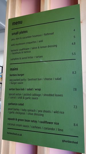 The menu at VBelly in South West London