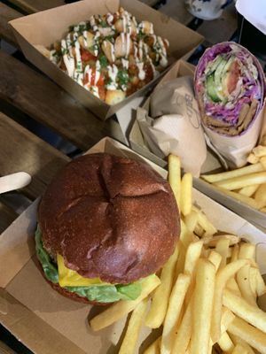 Stew, homemade burger and faux bab  at VBelly in South West London