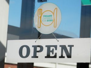 "Vegans Catered For Here Sign" at The Loft in Spalding