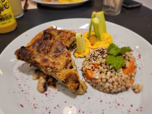 Champignon quiche with barley and tumeric hummus 🤩 at Umami Good Food in Tenerife