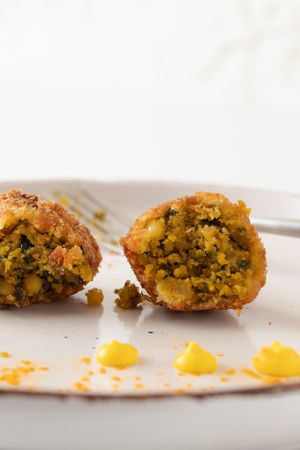 Croquetas de zanahoria, espinacas y piñones  at Umami Good Food in Tenerife