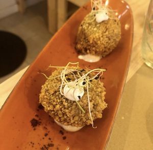 Croquetas de espinacas, setas y piñones  at Umami Good Food in Tenerife