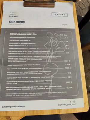 The menu at Umami Good Food in Tenerife